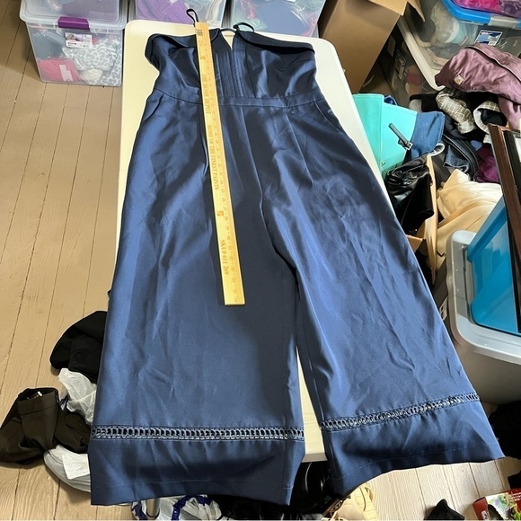 Anthropologie Adelyn Rae Cropped Wide Leg Navy Blue Jumpsuit Large H2 - Picture 6 of 8